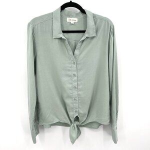 CLOTH & STONE Sea Foam Green Front Tie Button Up Lightweight Blouse Shirt Medium